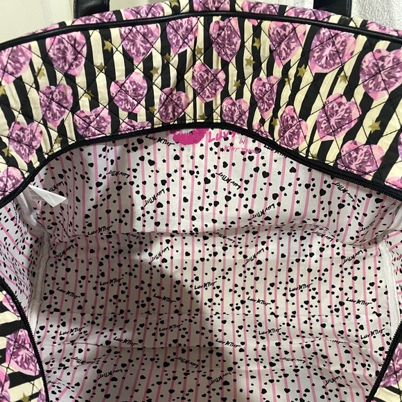 Betsy Johnson quilted black and white stripes with Purple Hearts weekender 18/13 - Picture 7 of 16
